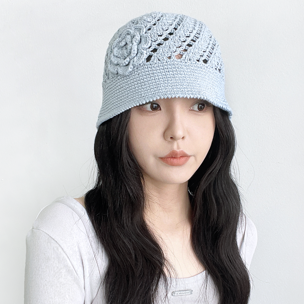 뜨개모자 플라워 크로셰 면 니트 벙거지모자 여성 여름 버킷햇 - 상세 이미지 2