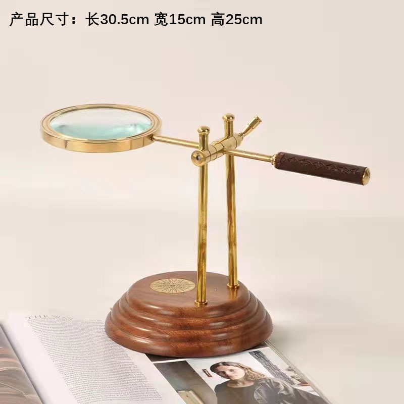 돋보기 스탠드 거치대 독서 탁상용 황동 루페 엔틱 브라이트골드 C 21x18x27cm - 상세 이미지 3