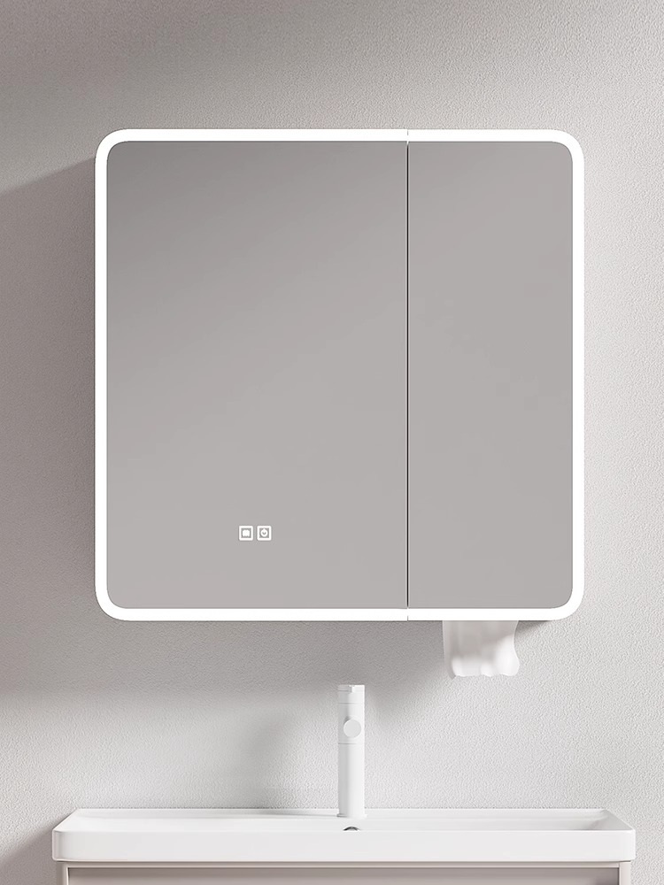 LED 욕실장 거울장 화장실 수건 수납함 선반 상부장 밀크커피아크 60cm 일반 - 상세 이미지 2