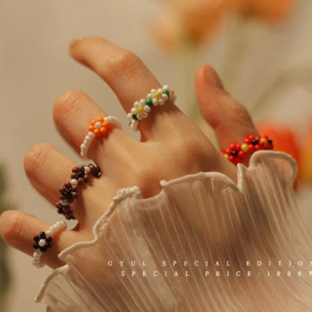 컬러풀 비즈 반지 만들기 재료 꽃모양 구슬 악세서리