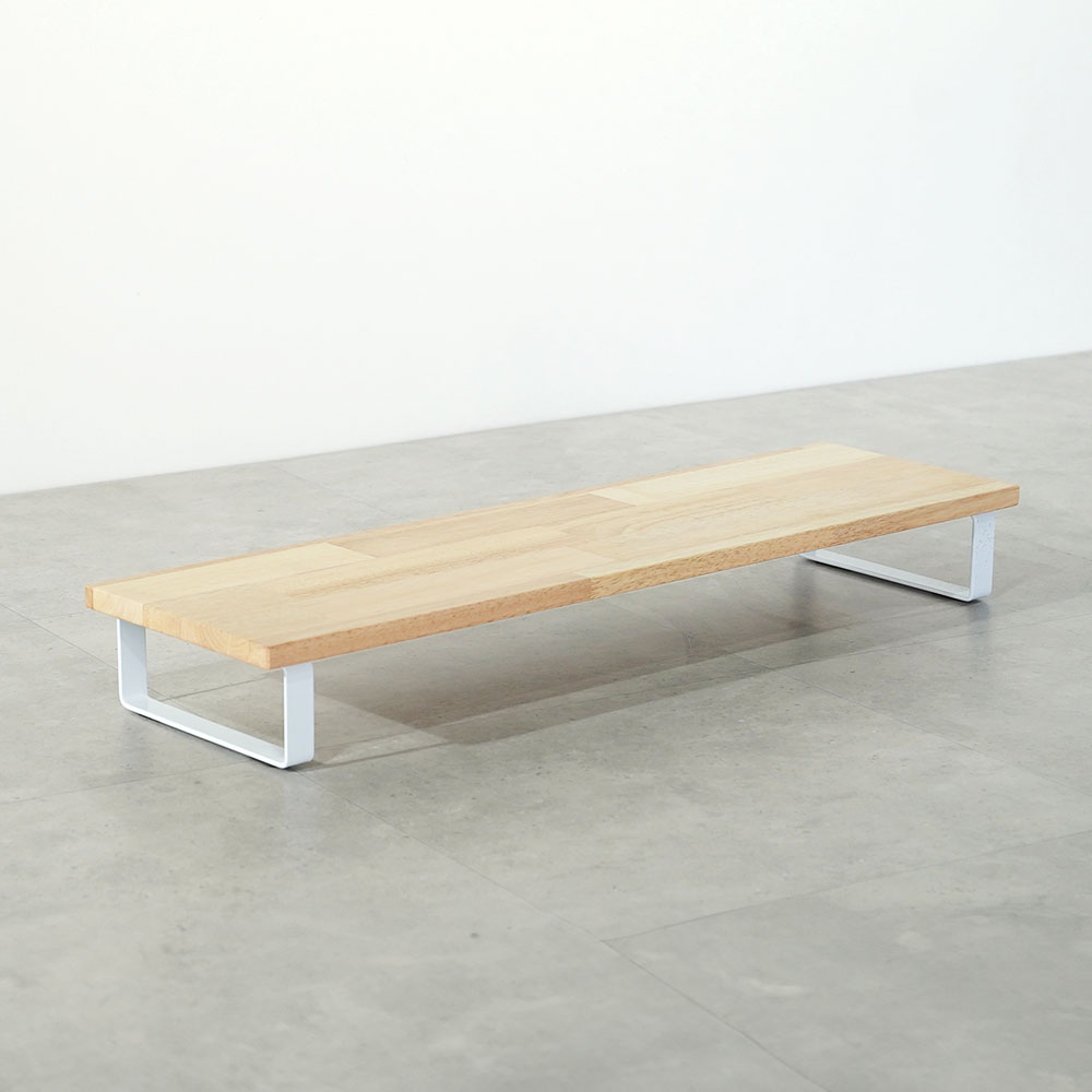원목 듀얼 모니터 받침대 폭 300mm 높이10cm 600mm, 고무나무상판(화이트받침)
