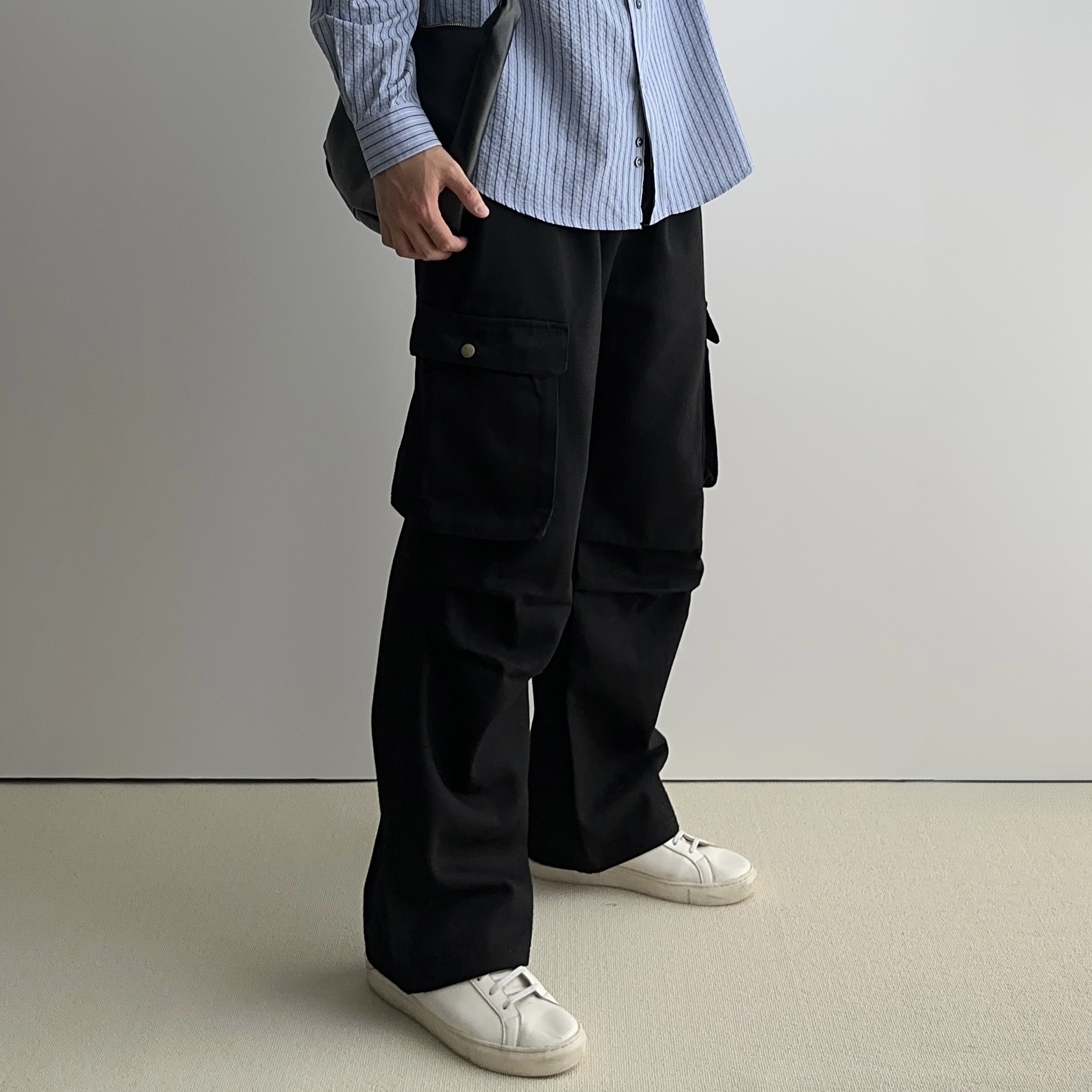 1+1 파라슈트팬츠 치노팬츠 남자와이드카고팬츠 건빵바지 - 상세 이미지 4
