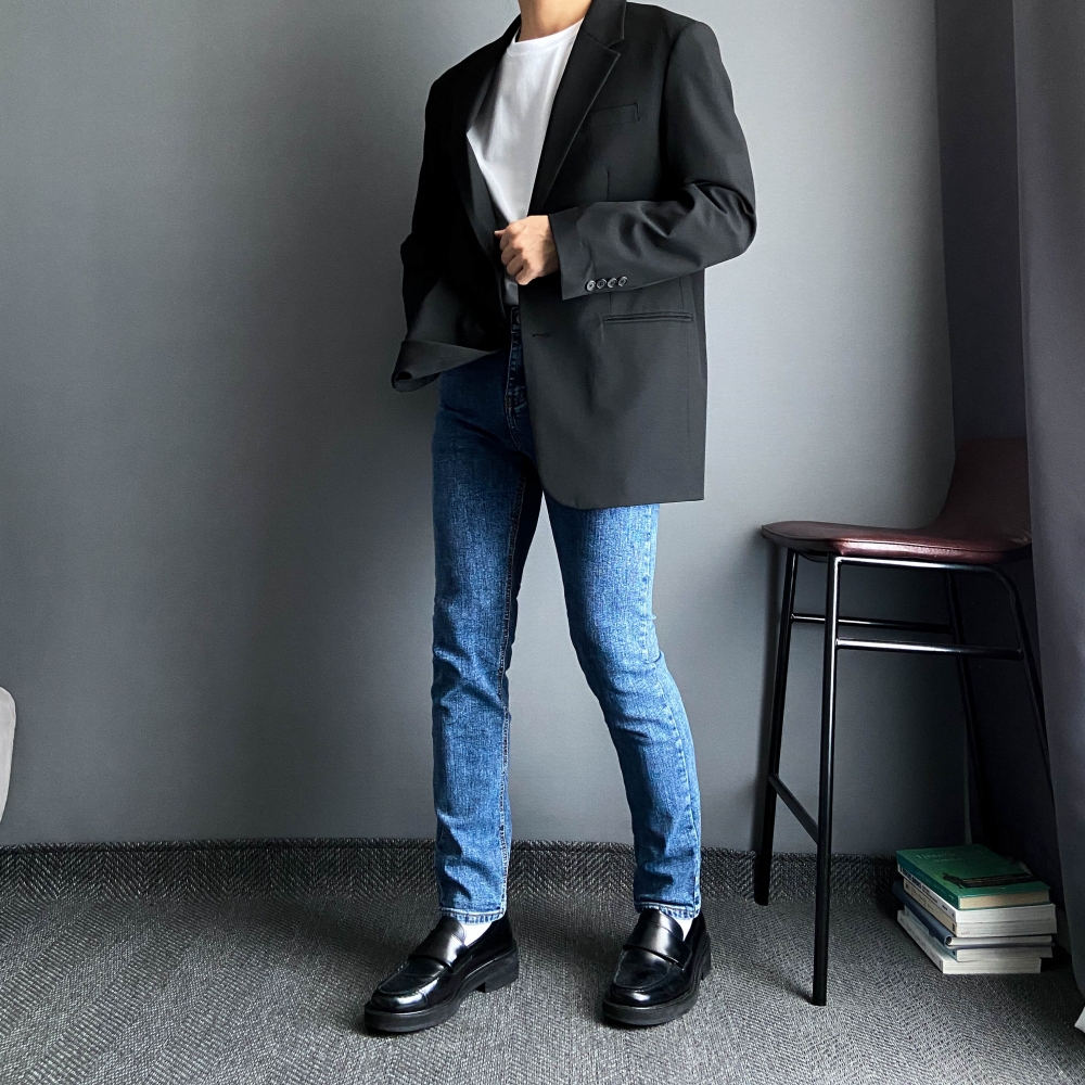 남자슬림핏청바지 흑청바지 연청바지 - 상세 이미지 3