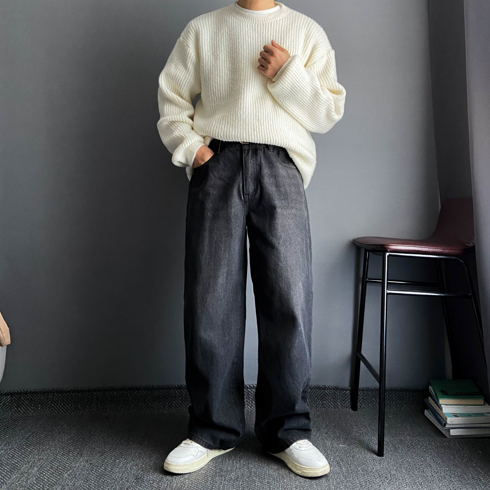 남자와이드청바지 남자흑청바지 통청바지 이미지 4