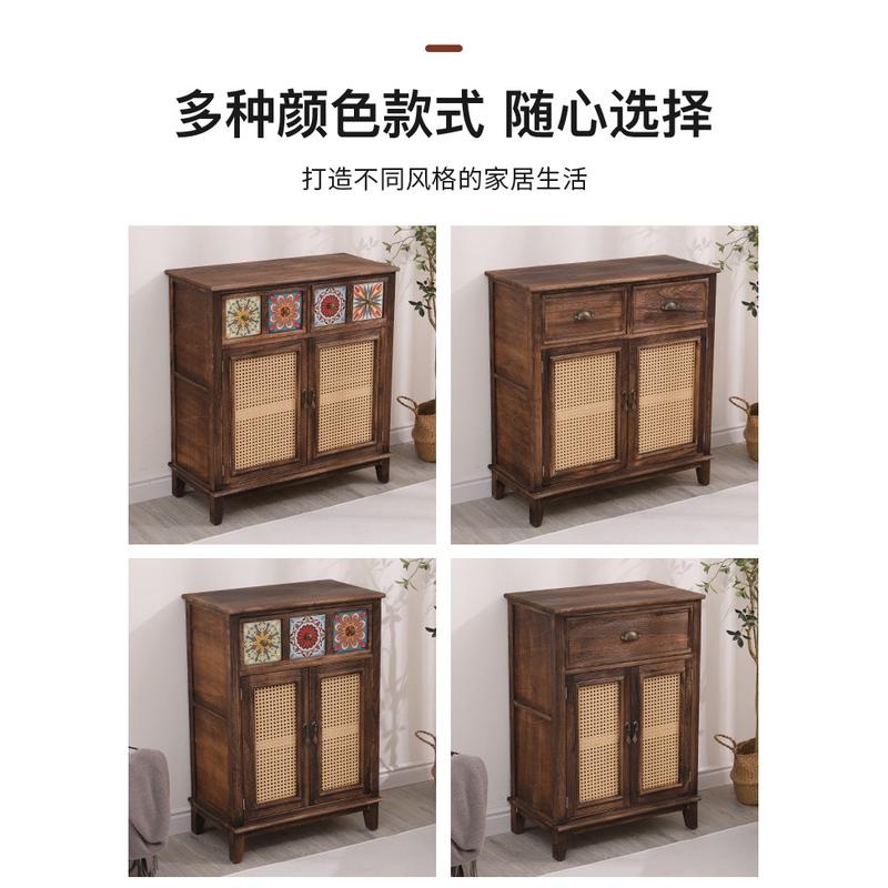 라탄 수납장 원목 엔틱 빈티지 자개장 고가구 원목 골드손잡이 1서랍1문 많은 문 1x1x1m - 상세 이미지 3