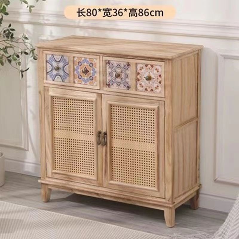 라탄 수납장 원목 엔틱 빈티지 자개장 고가구 원목 골드손잡이 1서랍1문 많은 문 1x1x1m - 상세 이미지 5