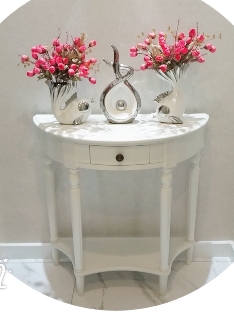반원형 콘솔 복도 로비 반달 슬림 원목 테이블 장식장 퓨어화이트 80x35x80cm 집회 - 상세 이미지 4
