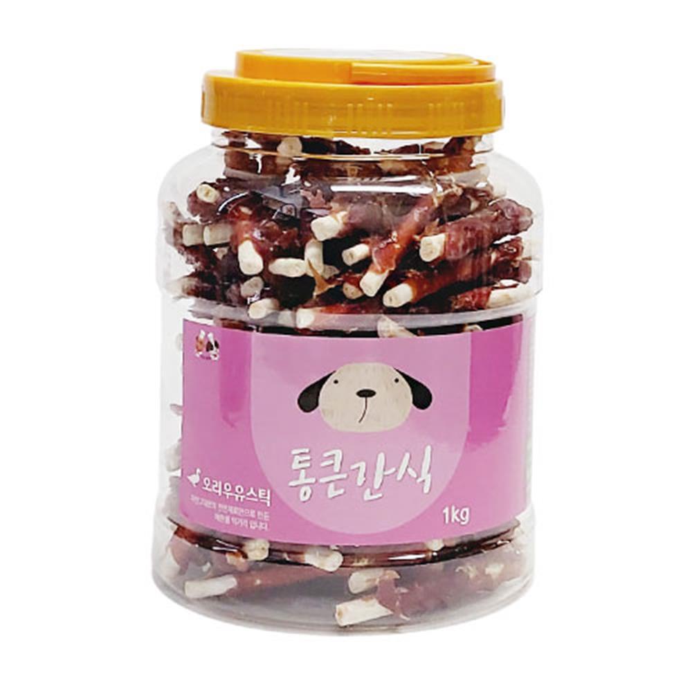 강아지 통간식 오리고기 육포 스틱 껌 1kg 산책 져키 : 솜이랑곰이랑