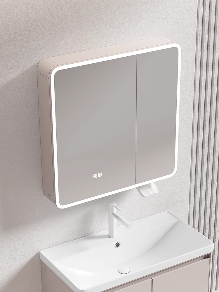 LED 욕실장 거울장 화장실 수건 수납함 선반 상부장 밀크커피아크 60cm 일반 - 상품 이미지