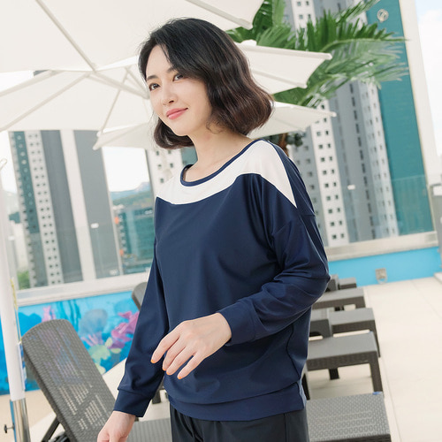 조이마담S7132 심플배색 래쉬가드 상의 50대60대중년여성 빅사이즈수영복 - 상세 이미지 3