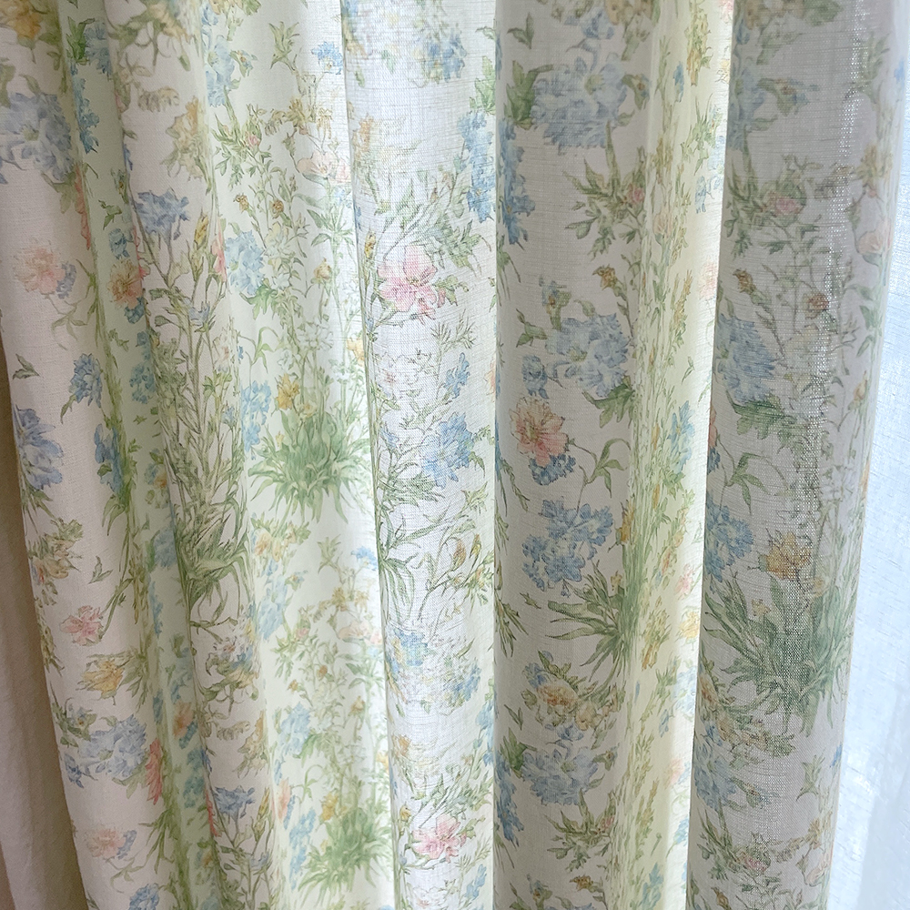 바이아미 춤추는 꽃무늬 프린트 커튼 빈티지 레트로 맞춤제작 핀커튼