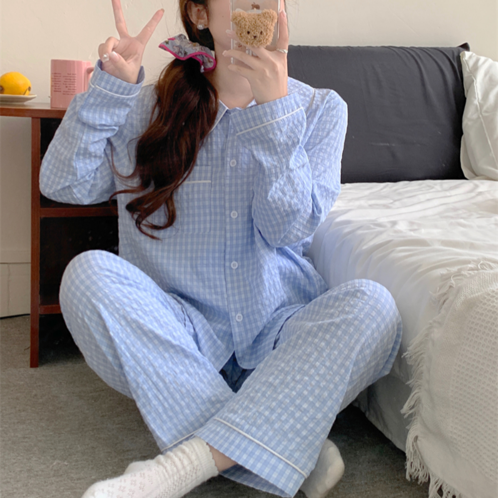 순면잠옷 커플잠옷 체크홈웨어 신혼부부 파자마 세트 이미지 6