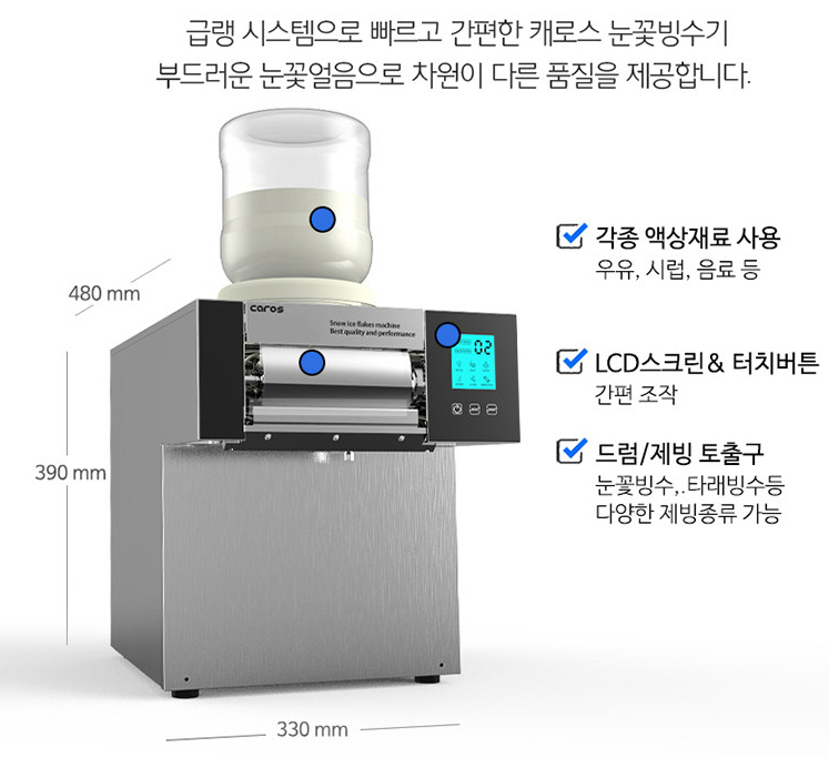 눈꽃빙수기 우유빙수기계 캐로스 업소용 카페빙수기 팥빙수 설빙 200kg 수냉식