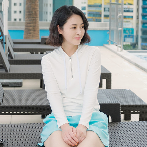 조이마담S7137 베이직 후드 화이트 래쉬가드 상의 50대60대중년여성 빅사이즈수영복 - 상세 이미지 3