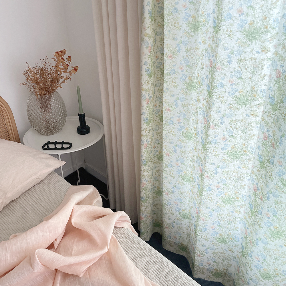 바이아미 춤추는 꽃무늬 프린트 커튼 빈티지 레트로 맞춤제작 핀커튼