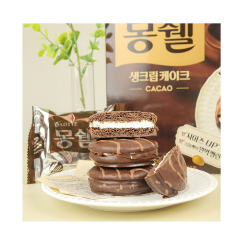 롯데 몽쉘 생크림케이크 카카오 408g 8개 대용량 1박스 : 바삭바삭과자몰