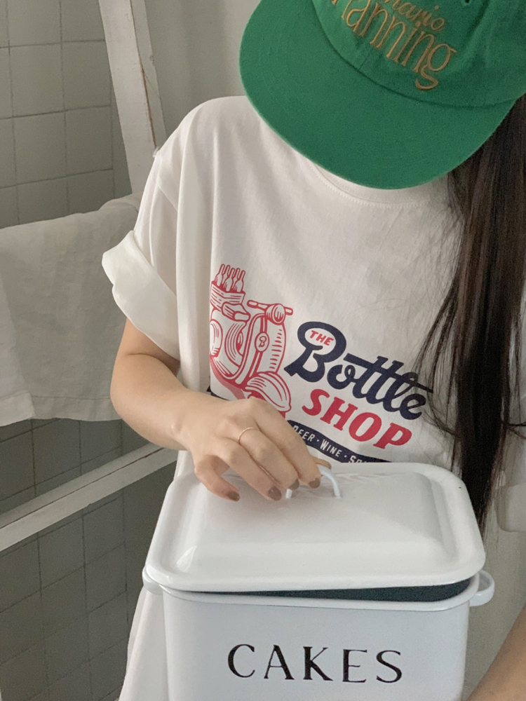 루즈핏 바이크 프린팅 레터링 티셔츠 여름 여성 티셔츠 면 라운드 기본 여자 반팔티 - 상세 이미지 5