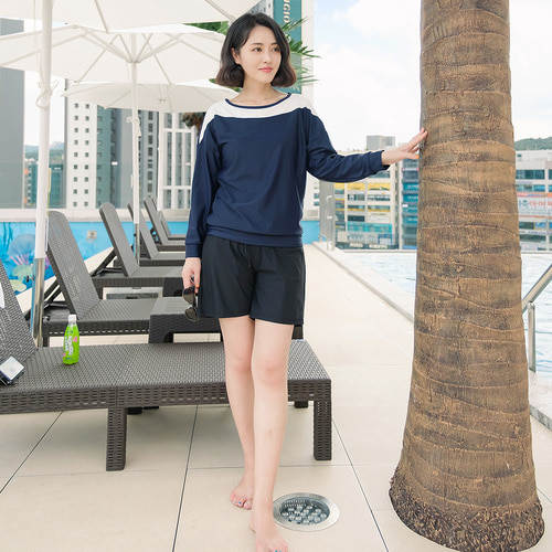 조이마담S7132 심플배색 래쉬가드 상의 50대60대중년여성 빅사이즈수영복 - 상세 이미지 4