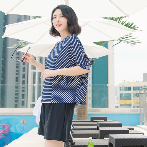 조이마담S7126 절개 가오리 ST 수영복 세트 50대60대중년여성 빅사이즈래쉬가드 - 상세 이미지 2