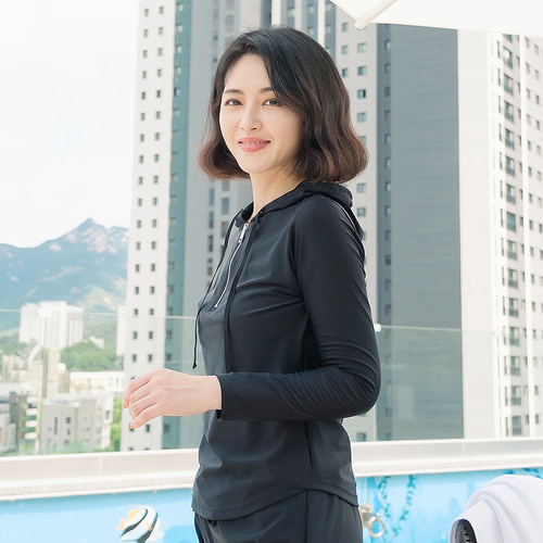 조이마담S7136 베이직 후드 블랙 래쉬가드 상의 50대60대중년여성 빅사이즈수영복 - 상세 이미지 3