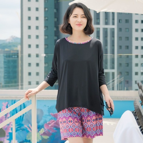 조이마담S7127 에스닉 나염 수영복 세트 50대60대중년여성 빅사이즈래쉬가드 - 메인 이미지