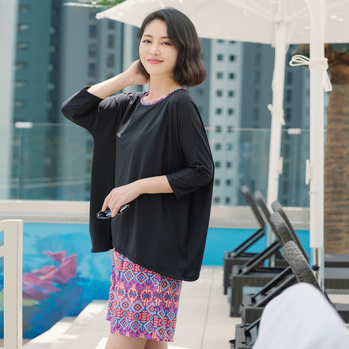조이마담S7127 에스닉 나염 수영복 세트 50대60대중년여성 빅사이즈래쉬가드 - 상세 이미지 2