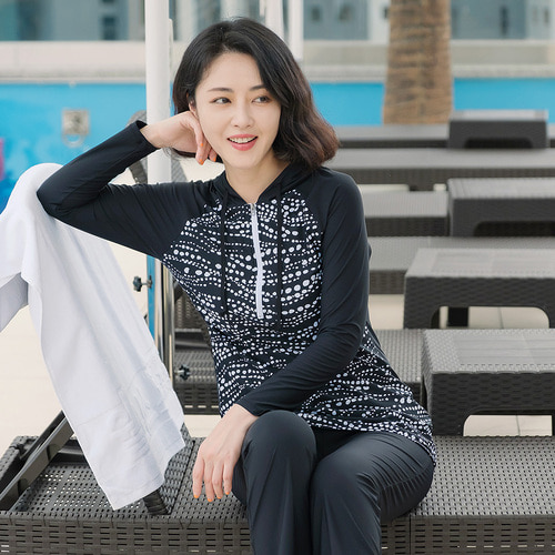 조이마담S7124 웨이브 후드 수영복 세트 50대60대중년여성 빅사이즈래쉬가드 - 상세 이미지 3
