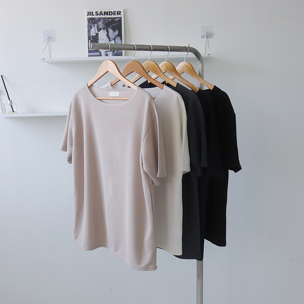 남자 반팔티 오버핏 보트넥 무지 반팔 티셔츠