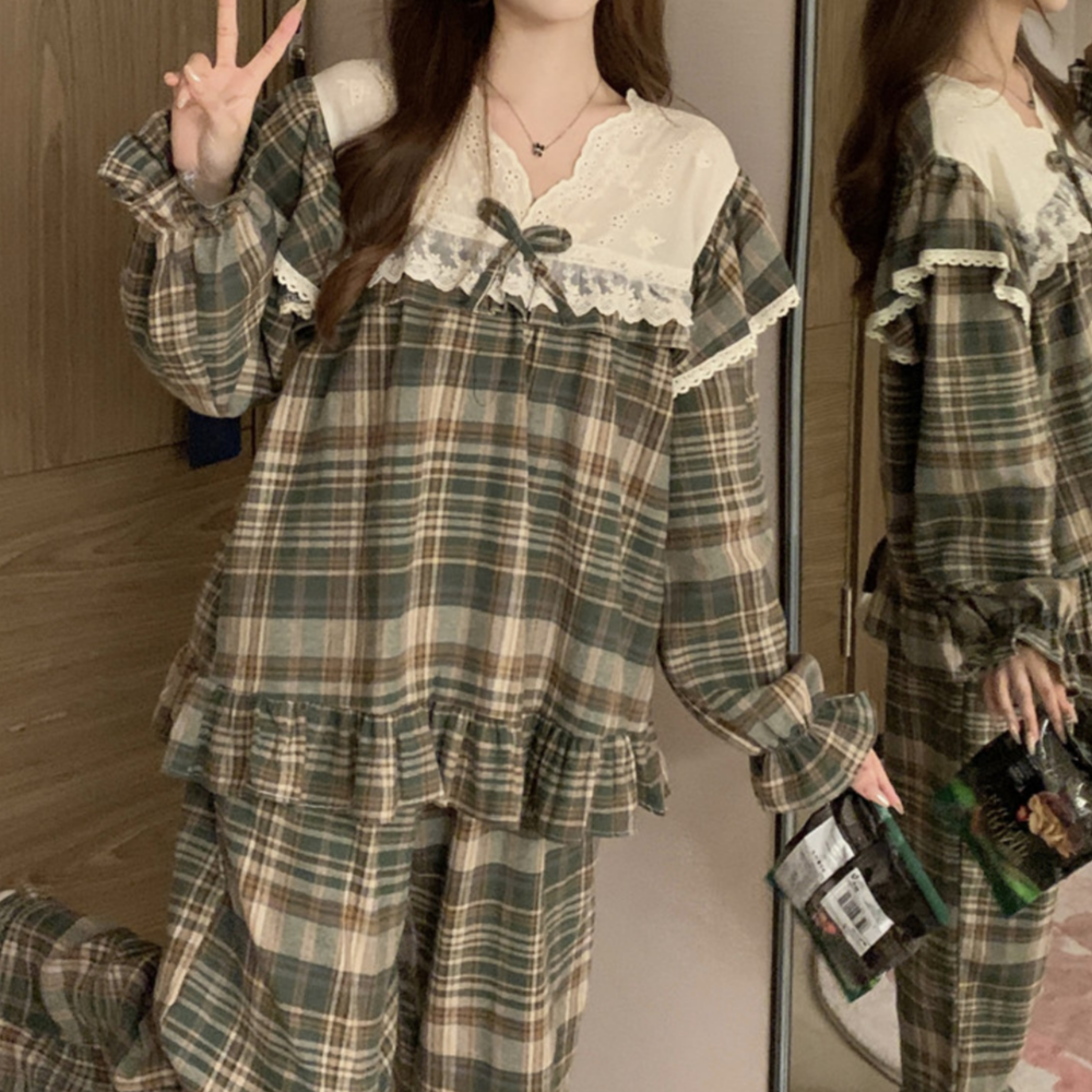 커플긴팔잠옷 신혼부부파자마 레이스 홈웨어 남자 세트 - 상세 이미지 2