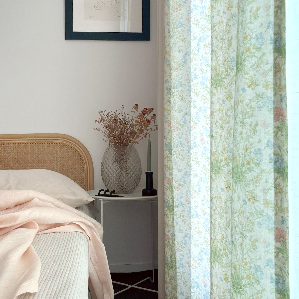 바이아미 춤추는 꽃무늬 프린트 커튼 빈티지 레트로 맞춤제작 핀커튼