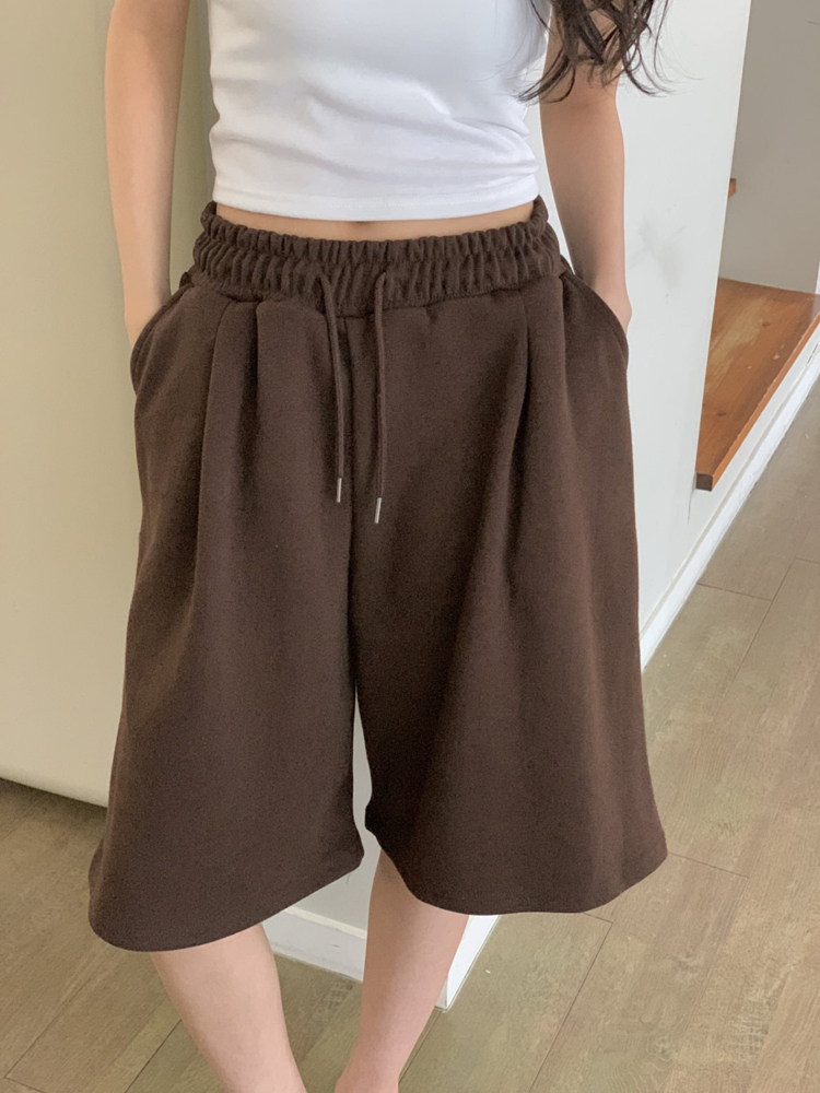 데일리 핀턱 밴딩 와이드팬츠 여자 버뮤다팬츠 5부 여성 반바지 통바지 와이드 트레이닝바지 이미지 7