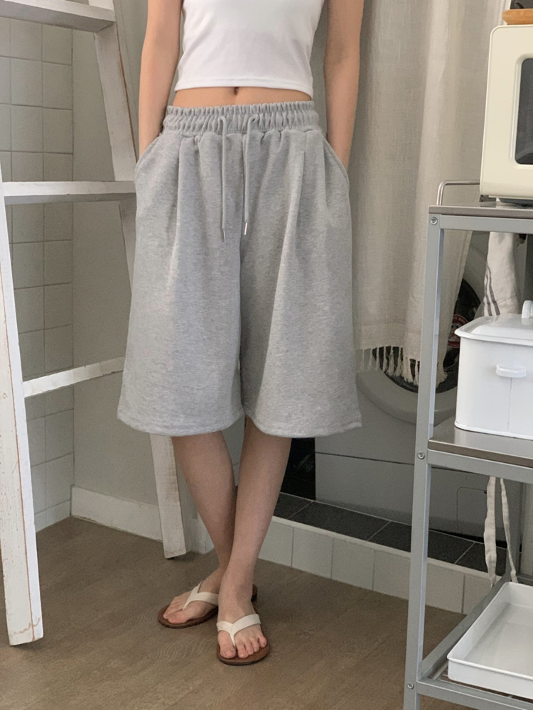 데일리 핀턱 밴딩 와이드팬츠 여자 버뮤다팬츠 5부 여성 반바지 통바지 와이드 트레이닝바지 - 상세 이미지 2