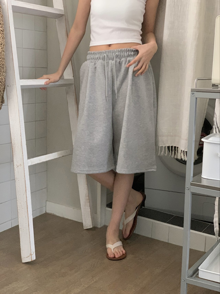 데일리 핀턱 밴딩 와이드팬츠 여자 버뮤다팬츠 5부 여성 반바지 통바지 와이드 트레이닝바지 - 상세 이미지 3