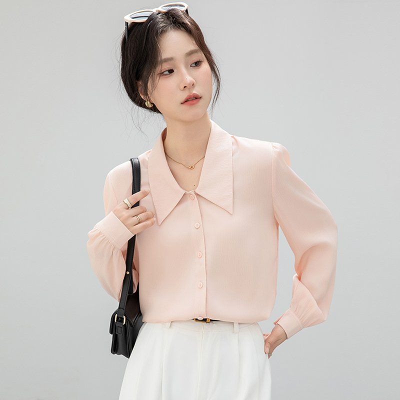 봄 여름 간절기 여성 약간루즈핏 얇은 리본타이 반팔 블라우스 데일리룩 핑크 아이보리 - 상세 이미지 2