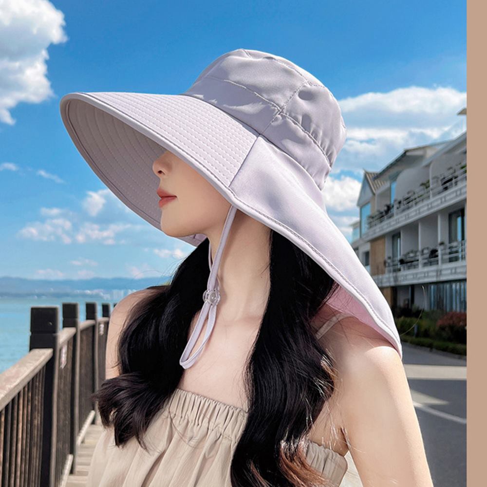 여성 썬캡 플랩캡 챙넓은 물놀이 모자 햇빛 차단 와이드챙 - 상세 이미지 3