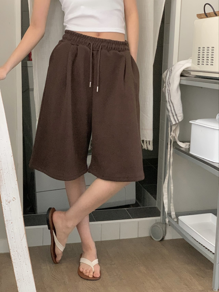 데일리 핀턱 밴딩 와이드팬츠 여자 버뮤다팬츠 5부 여성 반바지 통바지 와이드 트레이닝바지 이미지 8