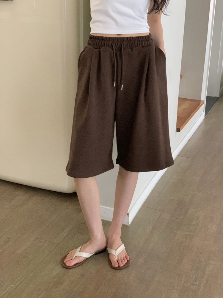 데일리 핀턱 밴딩 와이드팬츠 여자 버뮤다팬츠 5부 여성 반바지 통바지 와이드 트레이닝바지 이미지 6