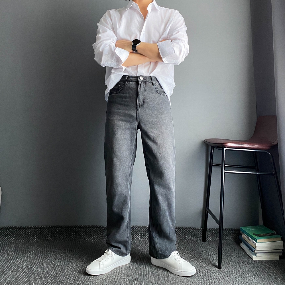 남자세미와이드청바지 레귤러핏데님 흑청바지 남자연청바지 블랙진 - 상세 이미지 4