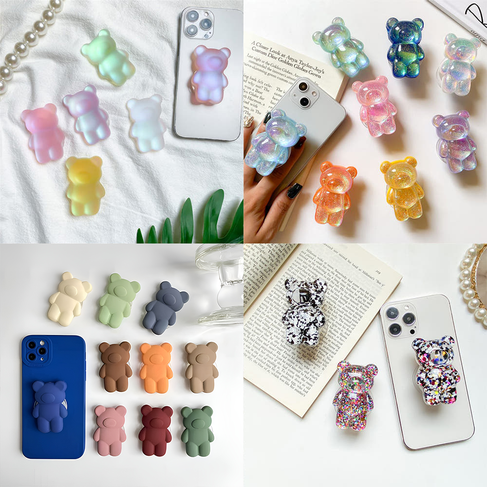 특이한 곰돌이 그립 톡 레진아트 레진 크리스탈 비즈 스티커 맥세이프 자석 마그네틱