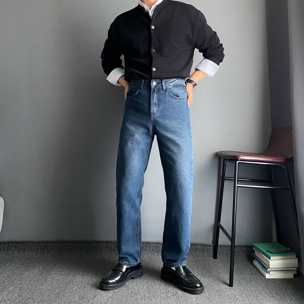 남자세미와이드청바지 레귤러핏데님 흑청바지 남자연청바지 블랙진 - 상세 이미지 2