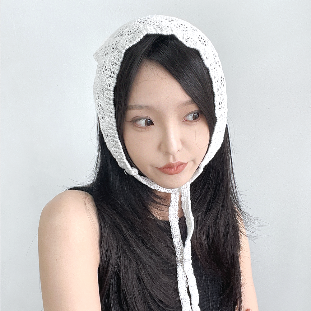 펀칭 스카시 니트 헤어커치프 휴양지 여성 여름 스카프 보넷 - 상세 이미지 3