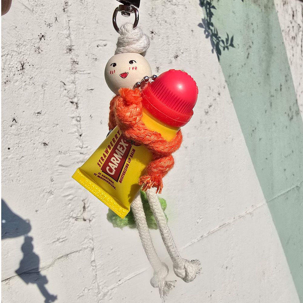 마크라메 걱정인형 립스틱 립밤 키링 만들기 DIY 립 틴트 케이스 고리 홀더 매듭 인형 - 상품 이미지