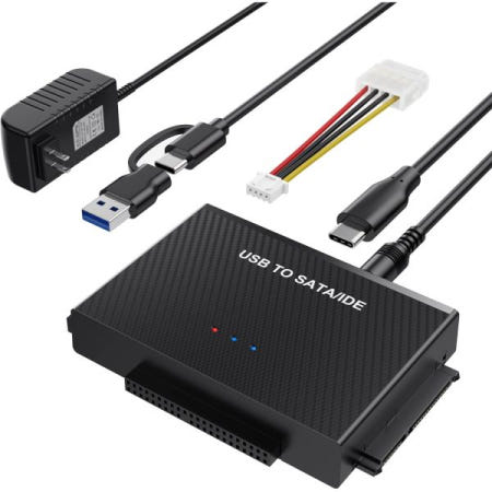 [해외]하드 드라이브 리더 SATA IDE에서 USB 3.0 어댑터, + 타입 C에서 외장 데이터 울트라 리커버리 컨버터 키트(유니버설 2.5인치 3.5인치 IDE HDD, SSD
