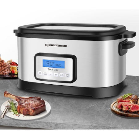 spoonlemon [해외]수비드 정밀 조리기, 온도 및 타이머 조절이 가능한 6쿼트 스테인리스 스틸 기계,LED 터치스크린이 장착된 수브드 쿠킹 머신, 수비 요리용 올인원 포트
