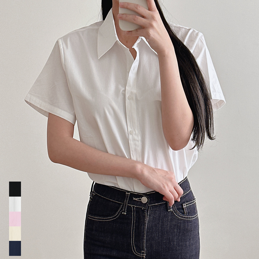 여성 반팔 셔츠 여름 블랙 화이트 베이지 면 카라 남방