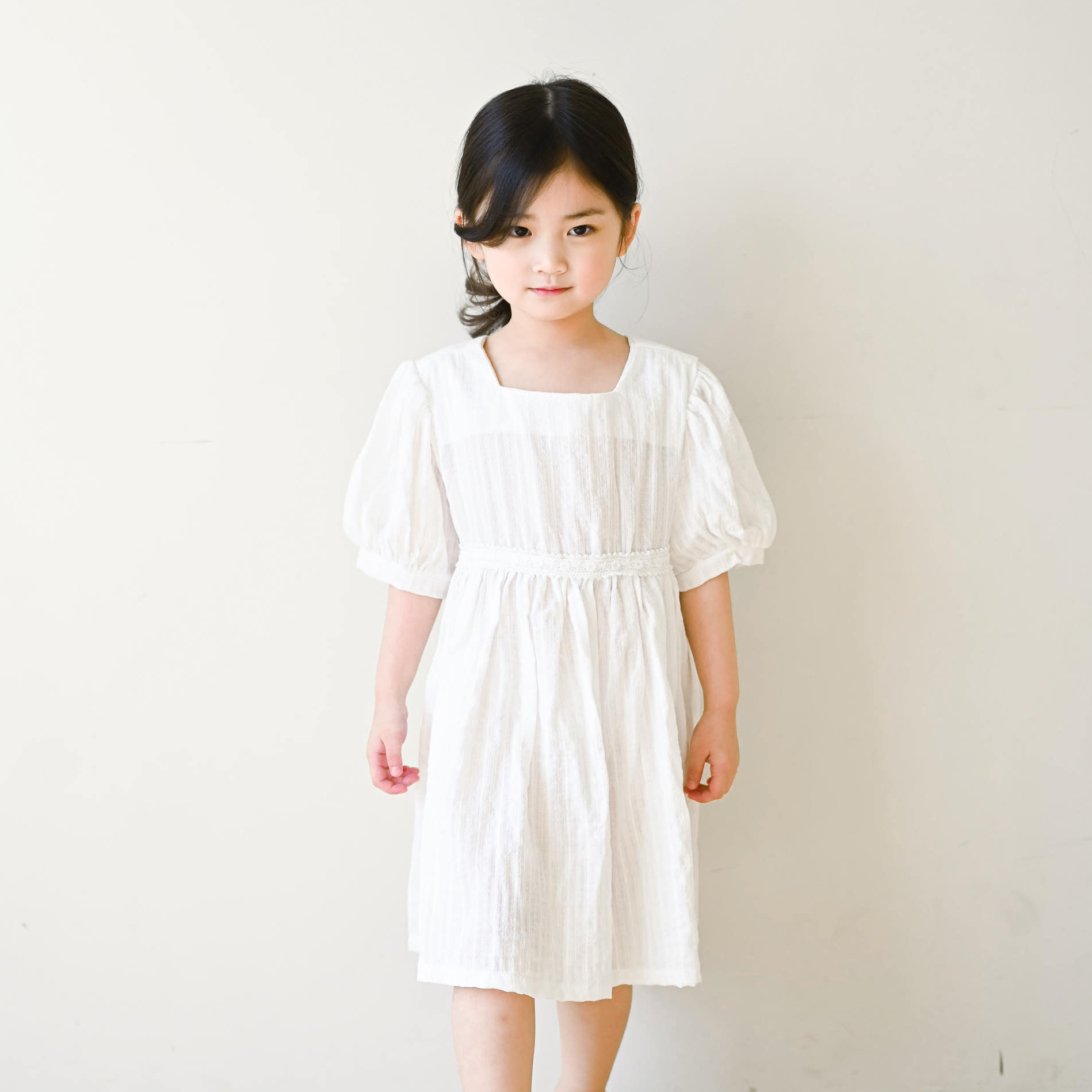 마리원피스 반팔 오가닉 레이스 여아 아동 아이보리 베이직 기본 보통핏 면 여름 이미지 7