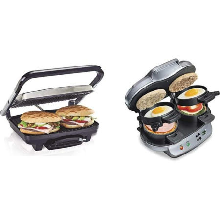 [해외]해밀턴 비치 파니니 프레스, 샌드위치 메이커 & 전기 실내 그릴(25410) 및 듀얼 아침 메이커(25490A)