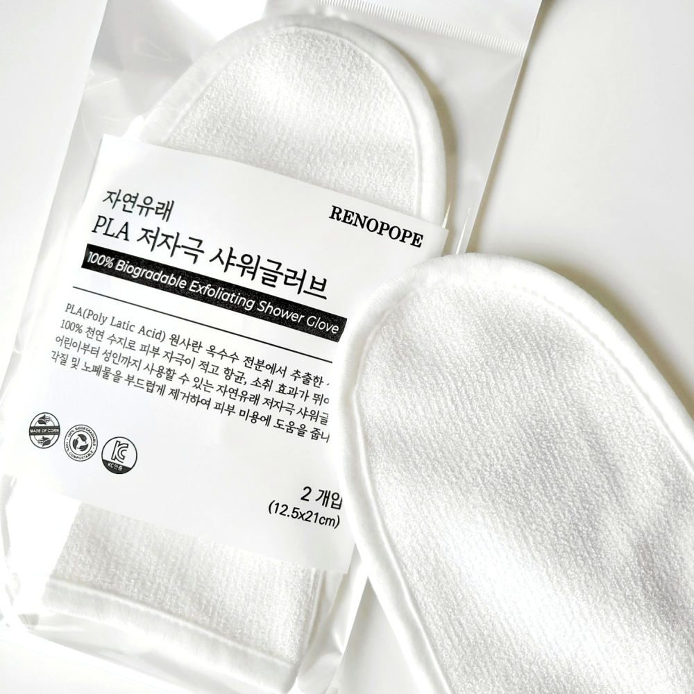 레노포프 저자극 천연 샤워 목욕 장갑 2개입 부드러운 유아 아기 각질 때 모공각화증 타올