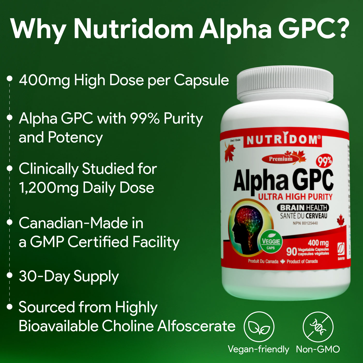 뉴트리돔 순도 99% 알파 지피시 GPC 콜린 알포세레이트 400mg 90캡슐, 1개 - 상세 이미지 4