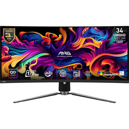 [해외]MSI MAG 341CQP QD-OLED 34인치 21:9 UWQHD 175Hz 커브드 OLED HDR 게이밍 모니터, 메탈릭 블랙
